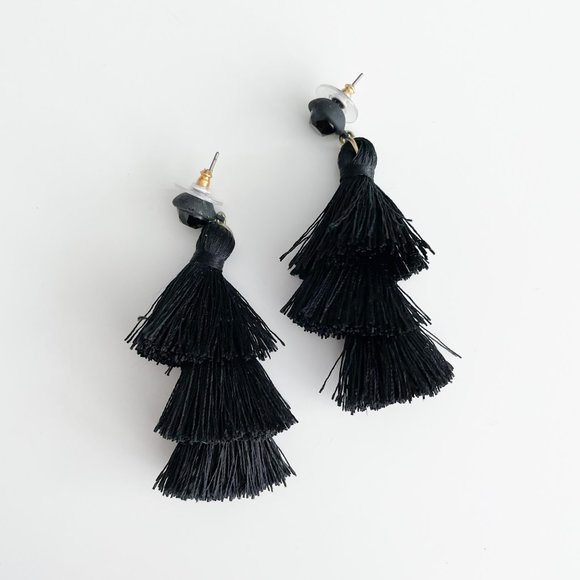 J. Crew Factory Triple Tassel Earrings (Black) - Picture 1 of 3